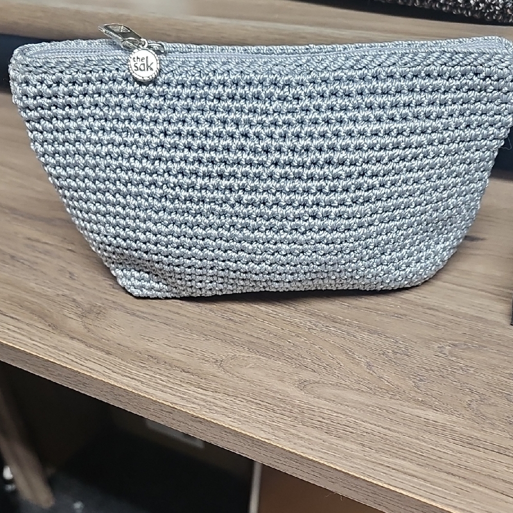 The Sak Metallic Gray Crochet Pouch